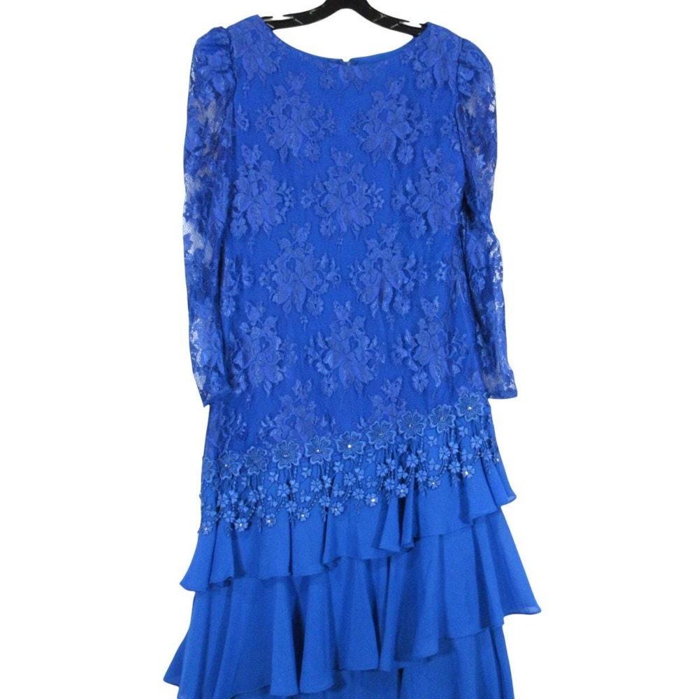 VTG SYLVIA ANN Lace/Rhinestones TIERED RUFFLE COCKTAIL PARTY DRESS Drop Waist 12